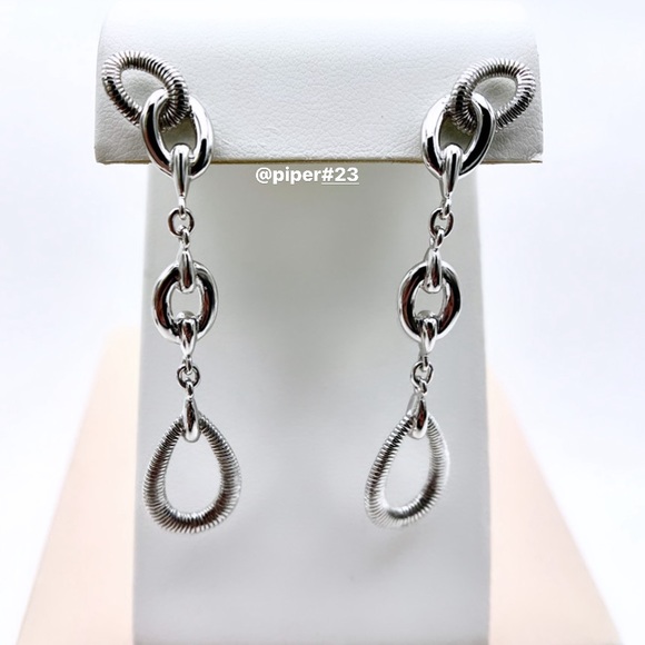 NWT Judith Ripka Eternity Linear Link Drop Sterling Silver 18K Gold Earrings - Picture 3 of 11